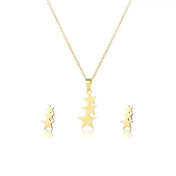 Wholesale 18k Gold-plated Stainless Steel Chain Necklace Five-pointed Star Pendant Necklace Earrings Three-piece Clavicle Chain