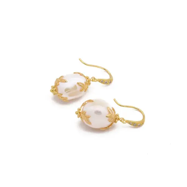 1 Pair Pearl Copper Freshwater Pearl Earrings Geometric Ear Hook