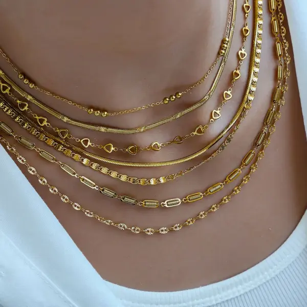 Gold Plated Titanium Steel O-Link Box Chain Side Body Link Bead Necklace Twisted Chain Clavicle Chain Bare Chain Fashion Personality