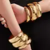 Wholesale Exaggerated Wide Face Smooth Surface Gold Plated Stainless Steel Bracelet Women's Vintage Style Luxury Wheel Of Fortune Ring