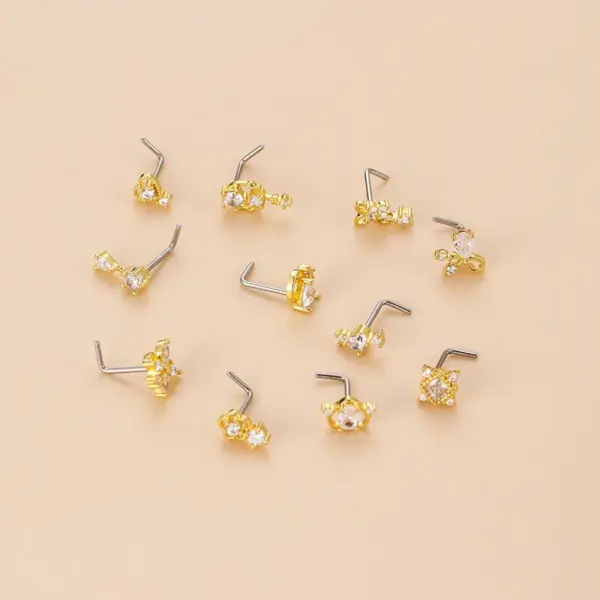 1 Piece 316L Stainless Steel Copper Zircon Nose Rings & Studs Flower Bow Knot Waterproof Non Tarnish Surgical Steel Women'S Unisex