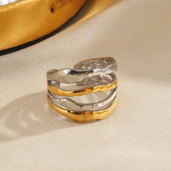 Wholesale 304 Stainless Steel Lines Ion Plating (IP) 18K Gold Plated IG Style Glam Vintage Style Waterproof Non Tarnish Gold Open Rings