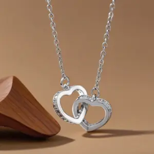 X08261 [Copper Pendant] Double Heart Necklace - / Silver