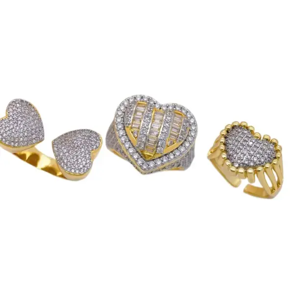 Wholesale Jewelry Classic Style Shiny Heart Shape Copper Zircon 18K Gold Plated Plating Open Rings