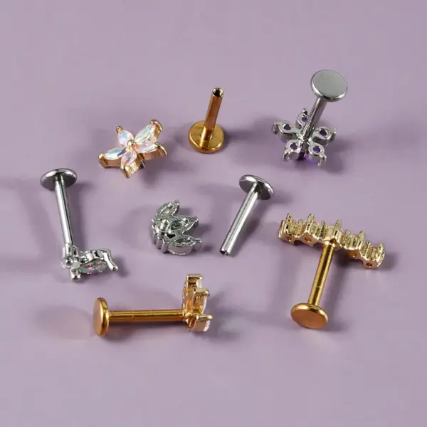Stainless Steel Arc Five Opal Labret Water Drop Horse Eye Zircon Ear Studs Internal Thread Ear Cartilage Ear Studs