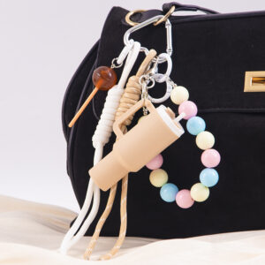 Acrylic beaded bag charm - khaki / Individually packaged in OPP bags.