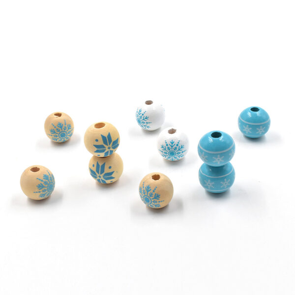 Wholesale Christmas Snowflake Wood Beads 16MM Colorful Printed Beads