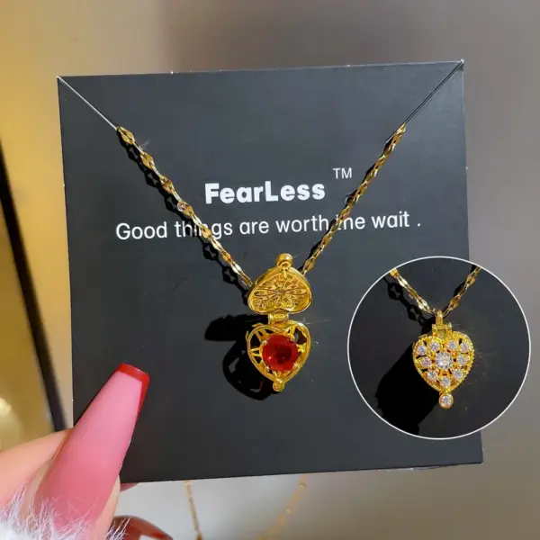 Wholesale Real Gold Plated 304 Stainless Steel PVD Coated Zircon Heart Shape Waterproof Non Tarnish Retro Coffee Bean Chain Pendant Necklace For Women'S