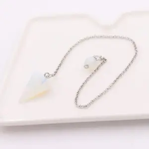 opal / Tapered Natural Stone + Silver White Chain