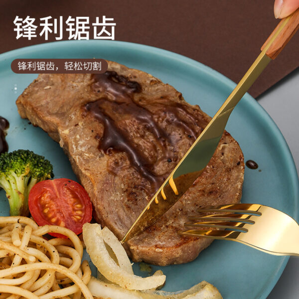 Wholesale 430 Stainless Steel Imitation Wood Grain Clip Handle Knife and Fork Son