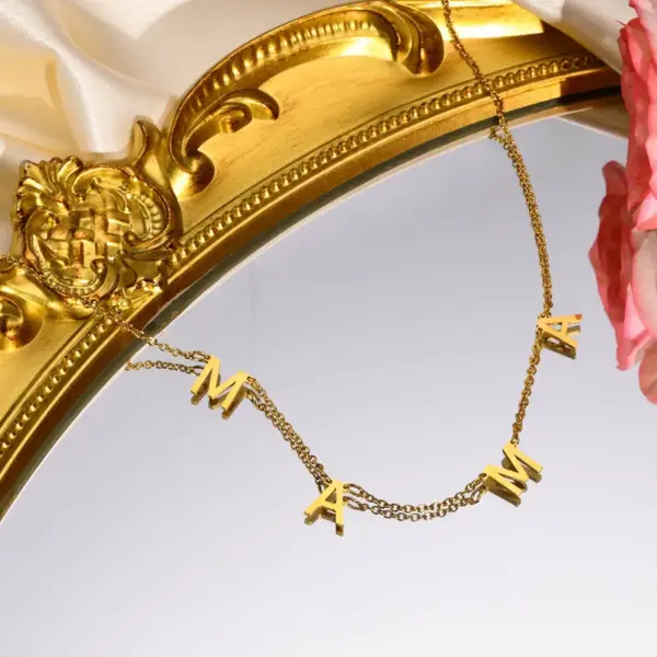 PVD Coated Real Gold Plated Letter 304 Stainless Steel MAMA Simple Style Waterproof Non Tarnish 304 Stainless Steel Necklace