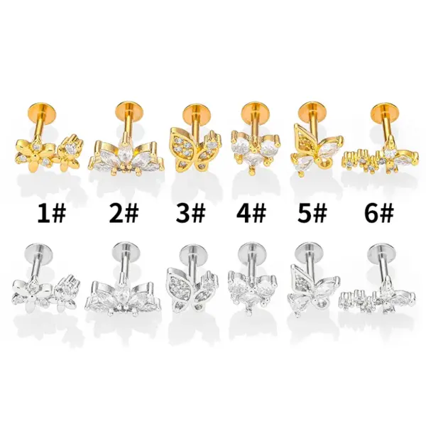 1 Piece Lip Rings Simple Style Heart Shape Flower Butterfly 316L Stainless Steel Waterproof Non Tarnish Surgical Steel Zircon Ion Plating (IP) 14K Gold Plated Lip Rings Ear Cartilage Rings & Studs Nose Rings & Studs