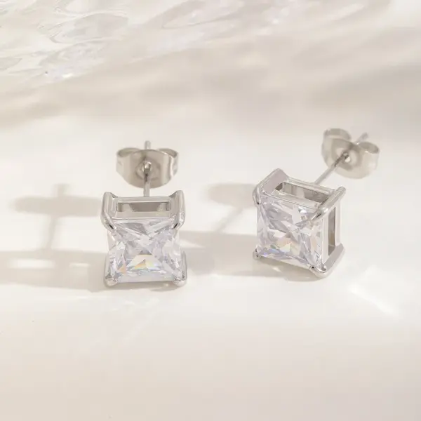 Wholesale 1 Pair Elegant Simple Style Artistic Geometric Square Plating Inlay 304 Stainless Steel Zircon 18K Gold Plated Ear Studs