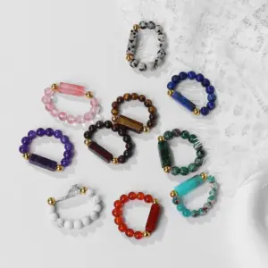 Wholesale Ethnic Style Round Natural Stone Beaded Rings 1 Piece