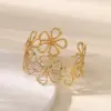 304 Stainless Steel Flower PVD Coated Stone-Free Real Gold Plated Retro Classic Style Waterproof Non Tarnish Plating Bangle