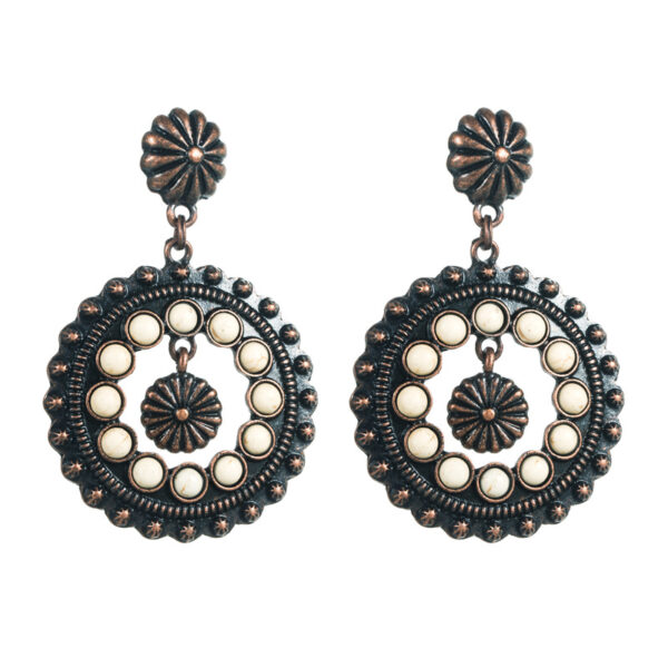 oly-ee05355942628922aca2e0bd2709abf8 Wholesale white turquoise earrings hollow round pendant exaerated party earrings