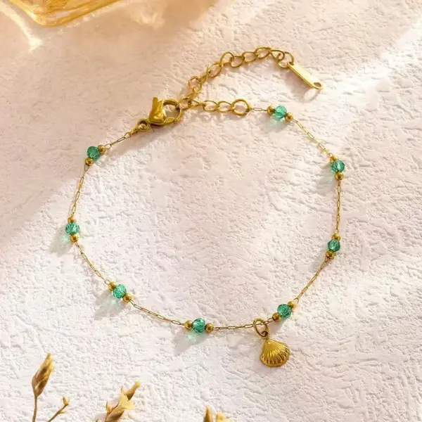 Wholesale 304 Stainless Steel Plastic Shell Ion Plating (IP) 18K Gold Plated Simple Style Commute Waterproof Non Tarnish Beaded Multicolor-Golden Yellow Anklet Necklace Jewelry Set