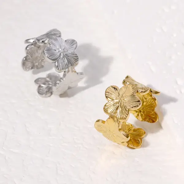 oly-ee079f98ced39c0bd49b24564e5da63f Wholesale PVD Coated Real Gold Plated 18K Gold Flower 304 Stainless Steel IG Style Pastoral Simple Style Waterproof Non Tarnish Open Rings