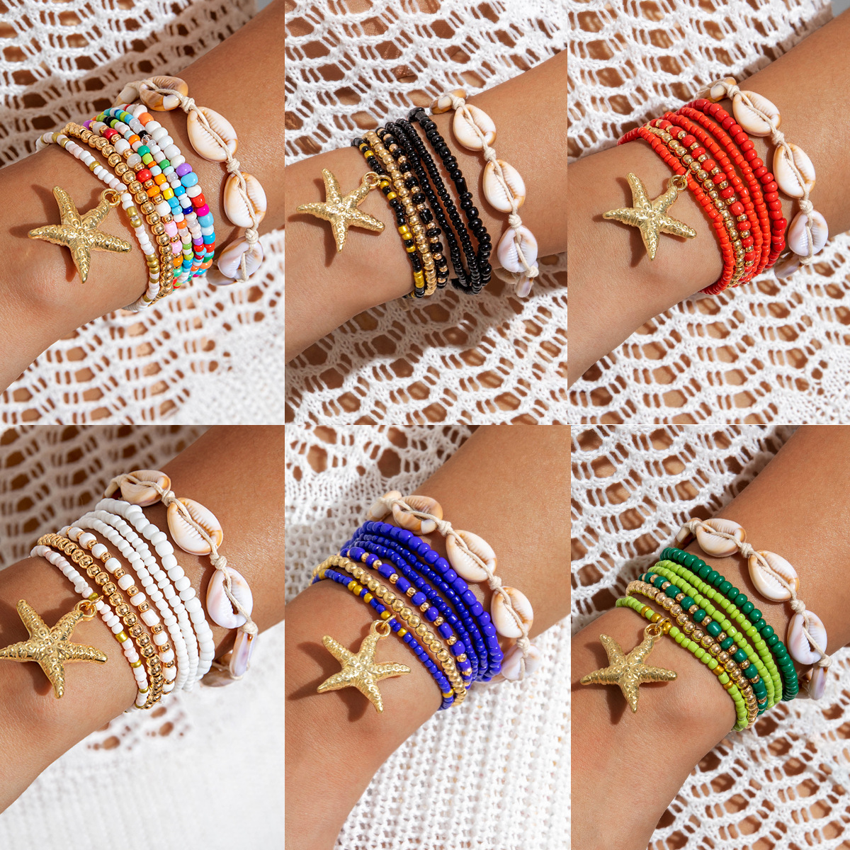 Wholesale Cross-Border Bohemian Beach Vacation Style Multi-Color Bracelet Beaded Summer Ocean Style Starfish Resin Bracelet for Women