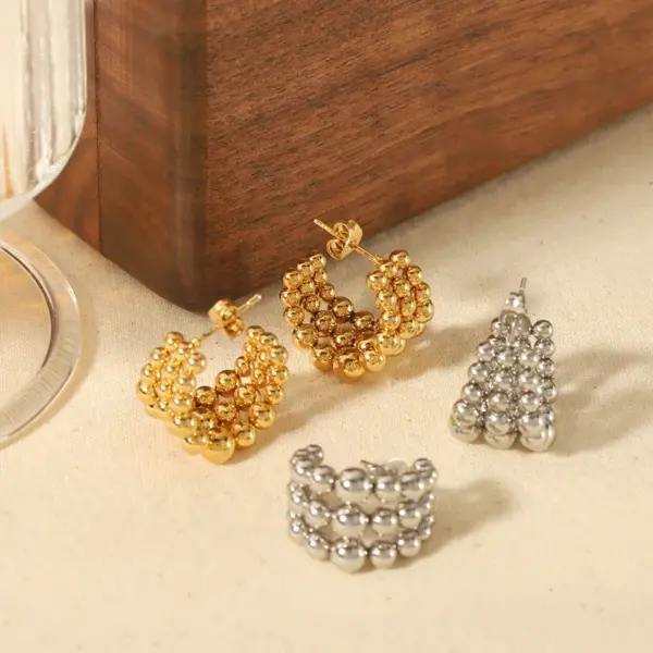 PVD Coated Real Gold Plated 18K Gold C Shape 304 Stainless Steel Retro Roman Style Waterproof Non Tarnish Ear Studs