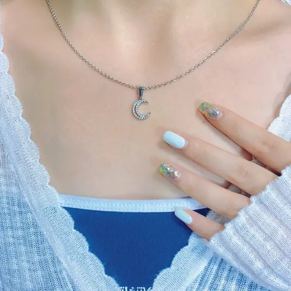 Wholesale Jewelry Elegant Luxurious Shiny Moon Butterfly Bow Knot 304 Stainless Steel Copper Rhinestones Zircon Epoxy Plating Inlay Pendant Necklace
