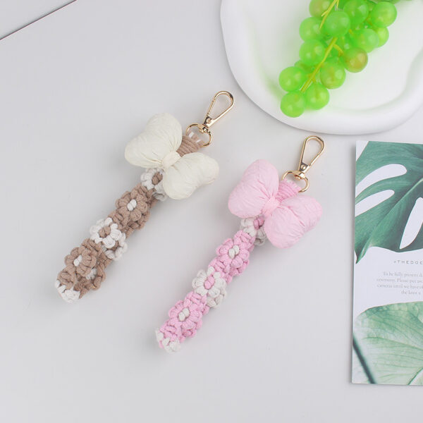 Wholesale Ins Cotton-Filled Bow Mobile Phone Pendant Braided Mobile Phone Chain Small Daisy Flower Braided Rope Keychain Bag