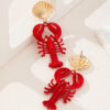 Wholesale 1 Pair of Marine Life Series Red Paint Lobster Metal Shell Earrings Women Wear