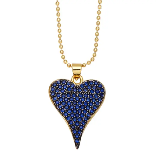 Wholesale Fashion Copper Inlaid Color Zircon Peach Heart Pendant Clavicle Chain