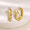 Wholesale Elegant Copper Plated 18K Gold Zirconia Embedded Earrings Women's Fashion Jewelry Non-Fading Geometric Pattern Hoop Earrings