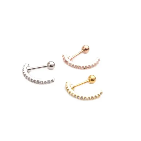 Wholesale 316L Stainless Steel Copper Zircon Ear Cartilage Rings & Studs Geometric Waterproof Non Tarnish Surgical Steel Women'S