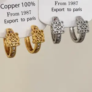 Wholesale Retro Minimalist High-End Hollow Micro-Paved Metal Earrings Fashionable Versatile Daily Design Elegant Ear Jewelry