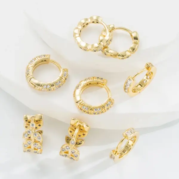 Wholesale Fashion Leaf Copper Hoop Earrings Inlay Zircon Copper Earrings