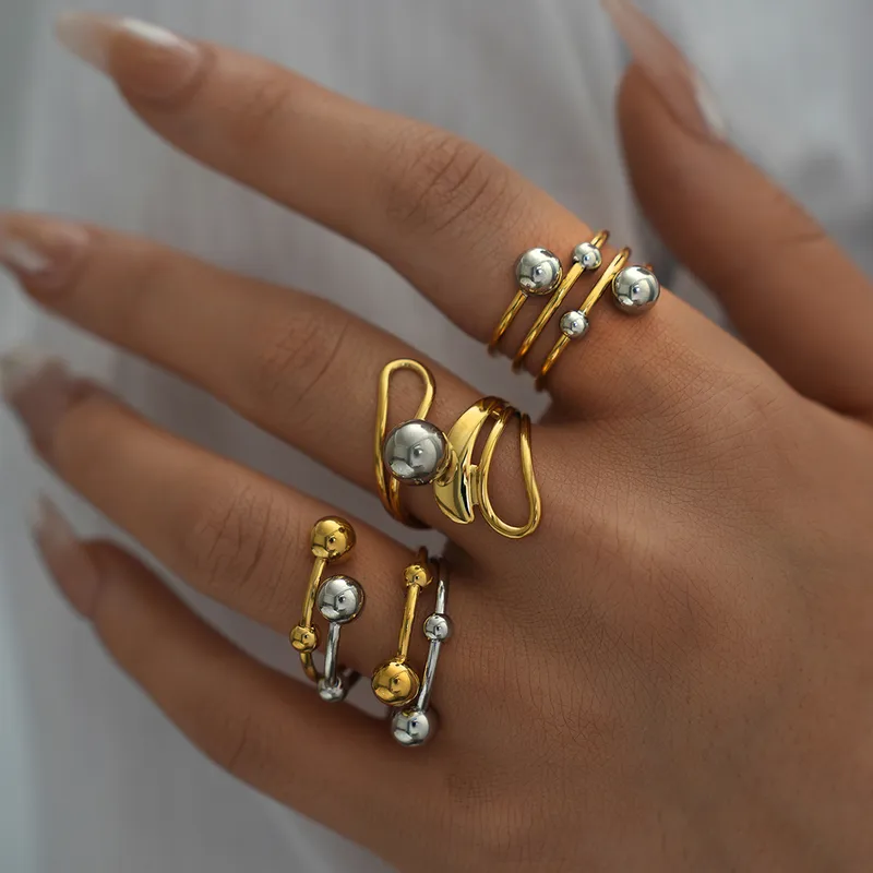 Wholesale PVD Coated Real Gold Plated 18K Gold Geometric 304 Stainless Steel IG Style Casual Lady Waterproof Non Tarnish Rings