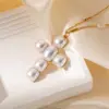 Wholesale PVD Coated 14K Gold Real Gold Plated Cross 304 Stainless Steel Elegant Modern Style Waterproof Non Tarnish 304 Stainless Steel Pendant Necklace