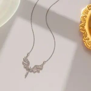 815 Full Diamond Angel Necklace-Silver