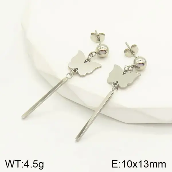 Wholesale 304 Stainless Steel Butterfly Bow Knot Ion Plating (IP) 18K Real Gold Plated Classic Style Waterproof Non Tarnish Enamel Three-dimensional Gold Steel Color Drop Earrings Ear Studs