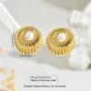 304 Stainless Steel Plastic Starfish Conch Shell Electroplating Imitation Gold Marine Style Irregular Multicolor-Golden Yellow Ear Studs