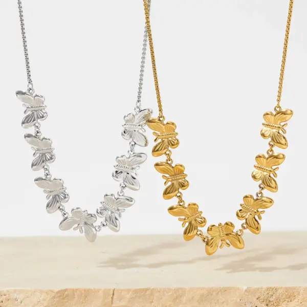 Wholesale PVD Coated Real Gold Plated 16K White Plating Butterfly 304 Stainless Steel Elegant Modern Style Waterproof Non Tarnish Necklace