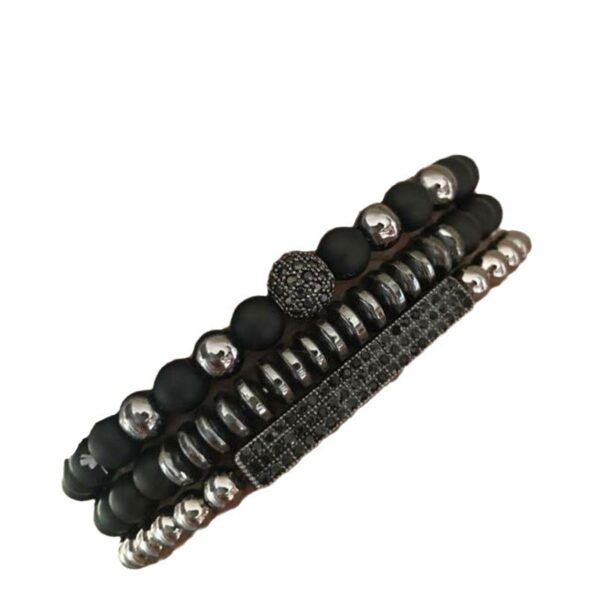 Wholesale Foreign trade jewelry black frosted wear copper with zirconium diamond ball flying saucer long bracelet set wholesale men's woven bracelet