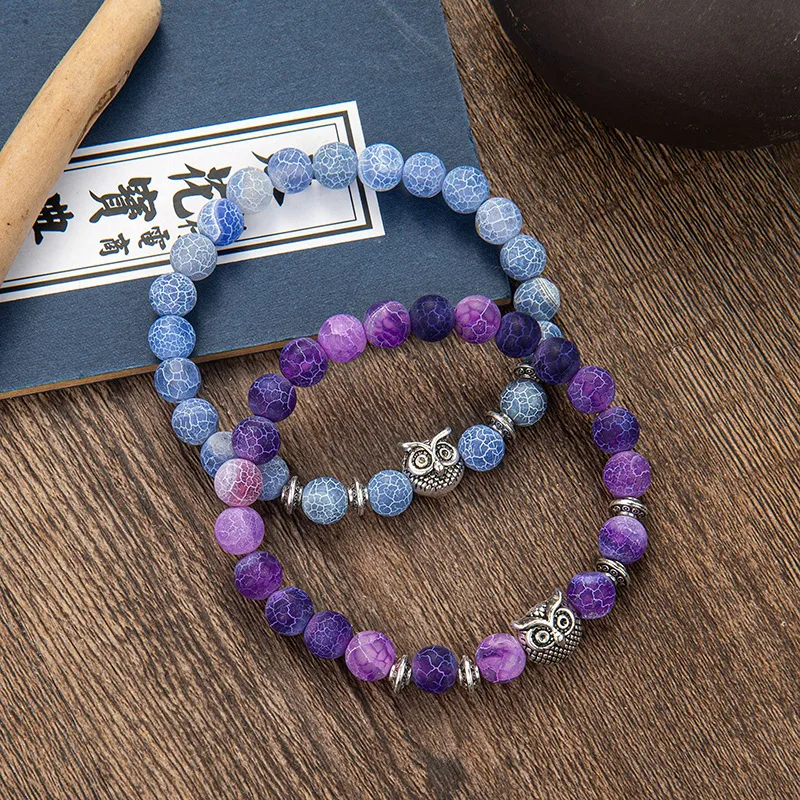 Wholesale Retro Stripe Cat Owl Agate Agate Bracelets In Bulk