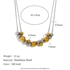 Double-Layer Chain Size Golden Balls Necklace-Two-Tone