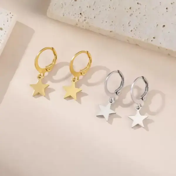 Wholesale 1 Pair Simple Style Star Moon Plating 304 Stainless Steel Drop Earrings