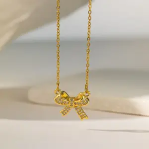 【8181】Bow Necklace【Gold/1.3*1.1cm】