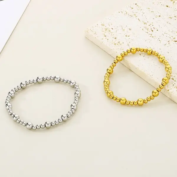 Wholesale PVD Coated 18K Gold Plated Round 304 Stainless Steel Simple Style Waterproof Non Tarnish 304 Stainless Steel Bracelets