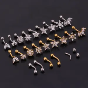 316L Stainless Steel Copper Zircon Ear Cartilage Rings & Studs Flower Waterproof Non Tarnish Surgical Steel