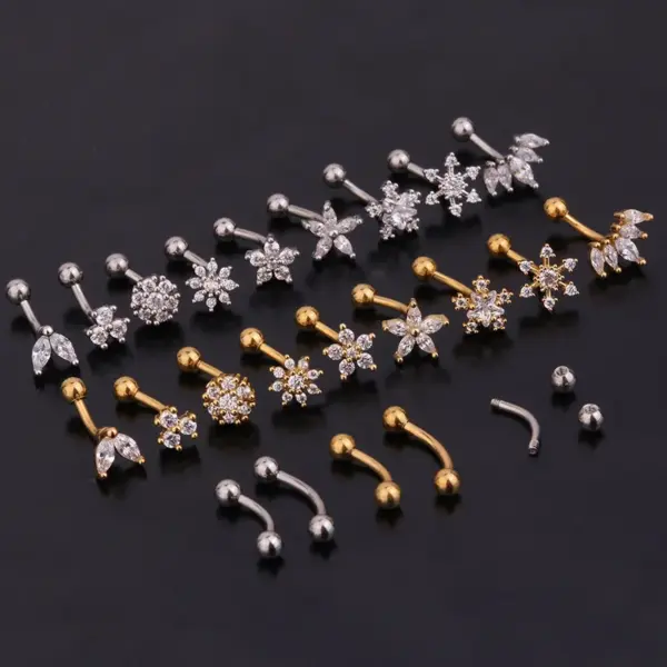 316L Stainless Steel Copper Zircon Ear Cartilage Rings & Studs Flower Waterproof Non Tarnish Surgical Steel