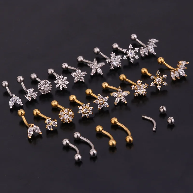 Wholesale 316L Stainless Steel Copper Zircon Ear Cartilage Rings & Studs Flower Waterproof Non Tarnish Surgical Steel