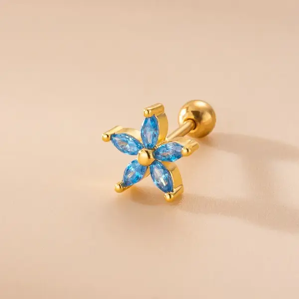 1 Piece Copper Zircon Ear Cartilage Rings & Studs Crown Flower Waterproof Non Tarnish Surgical Steel