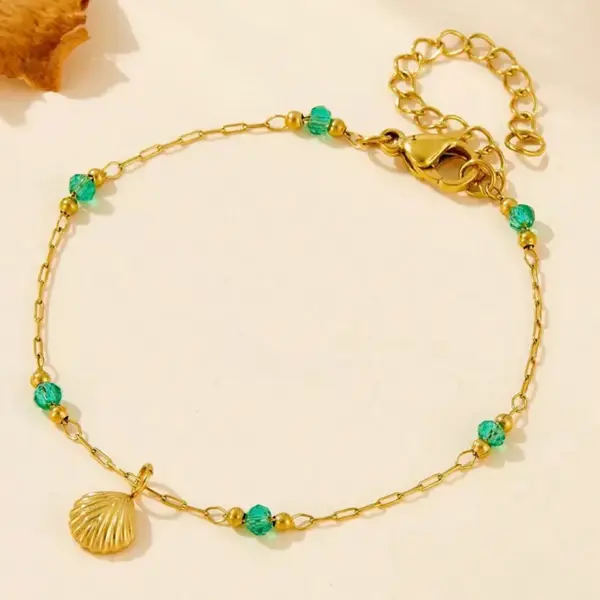 Wholesale 1 Piece Hawaiian Vacation Shell 304 Stainless Steel Waterproof Non Tarnish Ion Plating (IP) Real Gold Plated 18K Gold Women's Anklet