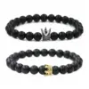 Wholesale Hot Sale Matte Black Stone Micro Inlaid Zircon Crown Couple Bracelet Copper Beads Bracelet Wholesale Nihaojewelry